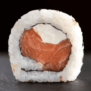 Uramaki Shake Filadelfia — Arroz por fora, Alga Nori, Salmão e Creme Cheese