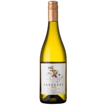 Arrogant Frog Tutti-Frutti — Uvas: Colombard, Chardonnay, Grenache Blanc, Vermentino, Sauvignon  Blanc, Viognier e Muscat. Coloração limão claro, tons verdeais. Nariz  cítrico, tropical, também de ervas e flores. Macio e bem integrado em  boca, muito fácil de se beber, belo frescor que aporta suculência.